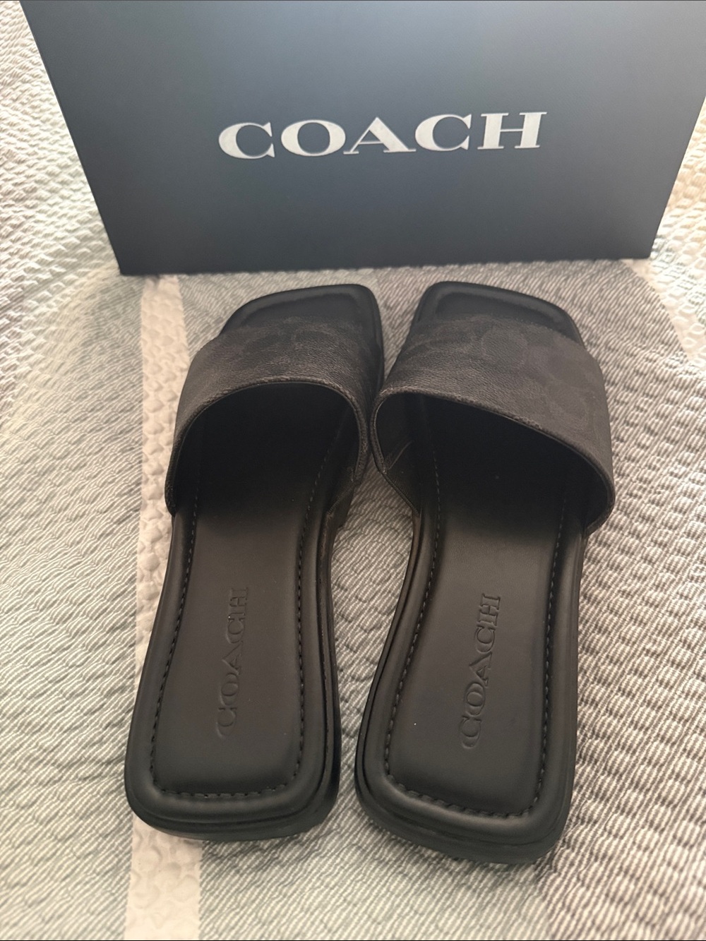 Coach Black Leather Square-Toe Slide Mules - Picture 8 of 8